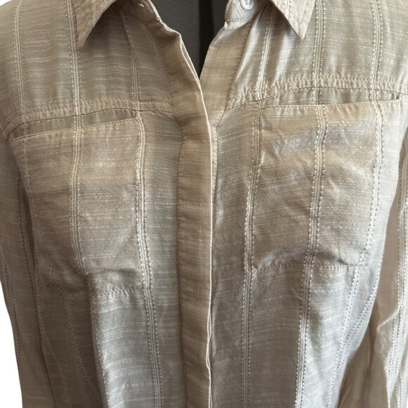Lucky Brand Beige Button-Down Shirt S/P Viscose & Modal Long Sleeve Striped - Picture 2 of 7